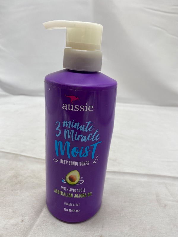Photo 3 of Aussie Paraben-Free Miracle Moist 3 Minute Miracle Conditioner w/ Avocado for Dry Hair Repair, 16.0 fl oz Bottle Dented 