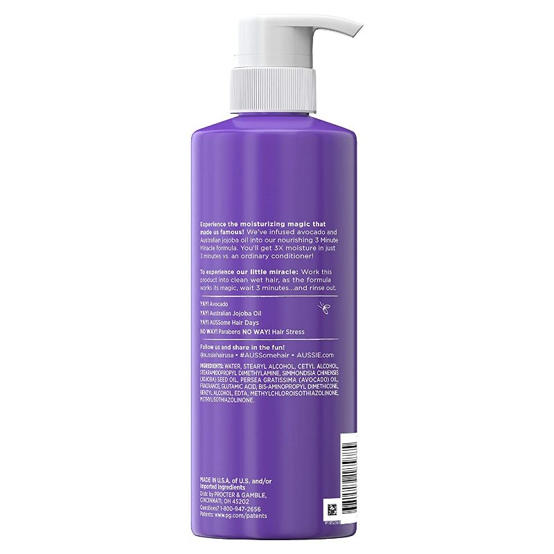 Photo 2 of Aussie Paraben-Free Miracle Moist 3 Minute Miracle Conditioner w/ Avocado for Dry Hair Repair, 16.0 fl oz Bottle Dented 
