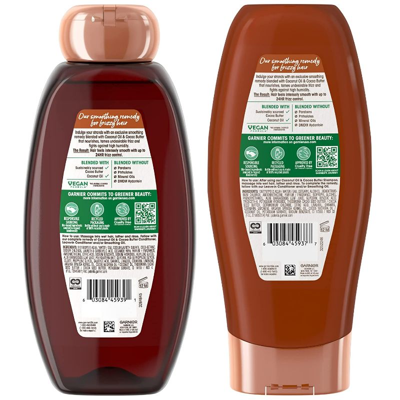 Photo 2 of Garnier Whole Blends Smoothing Shampoo and Conditioner, Coconut Oil and Cocoa Butter Extracts, 12.5fl oz For Frizzy Hair NEW 
