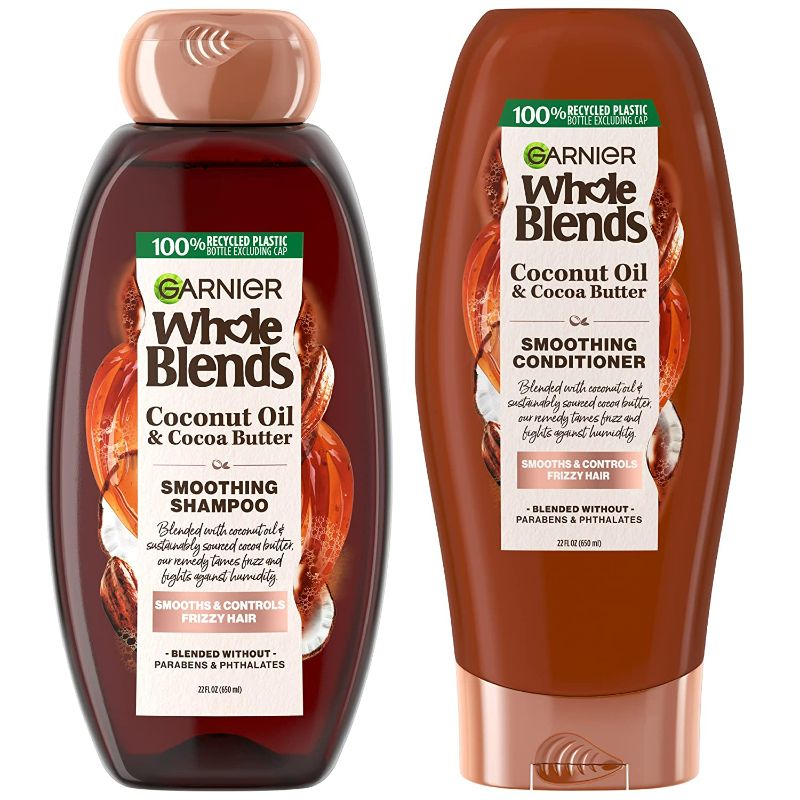 Photo 1 of Garnier Whole Blends Smoothing Shampoo and Conditioner, Coconut Oil and Cocoa Butter Extracts, 12.5fl oz For Frizzy Hair NEW 
