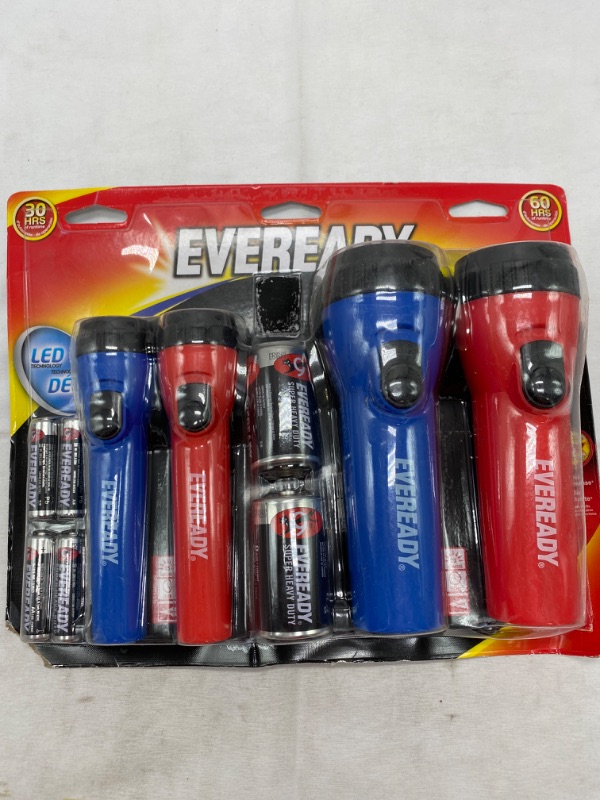 Photo 3 of LED Flashlight by Eveready, Bright Flashlights for Emergencies and Camping Gear, Flash Light with AA & D Batteries Included, Pack of 4 NEW 