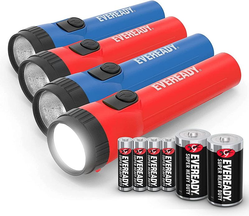 Photo 1 of LED Flashlight by Eveready, Bright Flashlights for Emergencies and Camping Gear, Flash Light with AA & D Batteries Included, Pack of 4 NEW 
