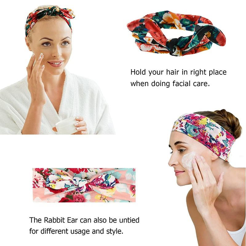 Photo 1 of  Boho Bow Headbands for Women Vintage Flower Printed Yoga Hairband Elastic Rabbit ear Head Wrap 6 Pack NEW 