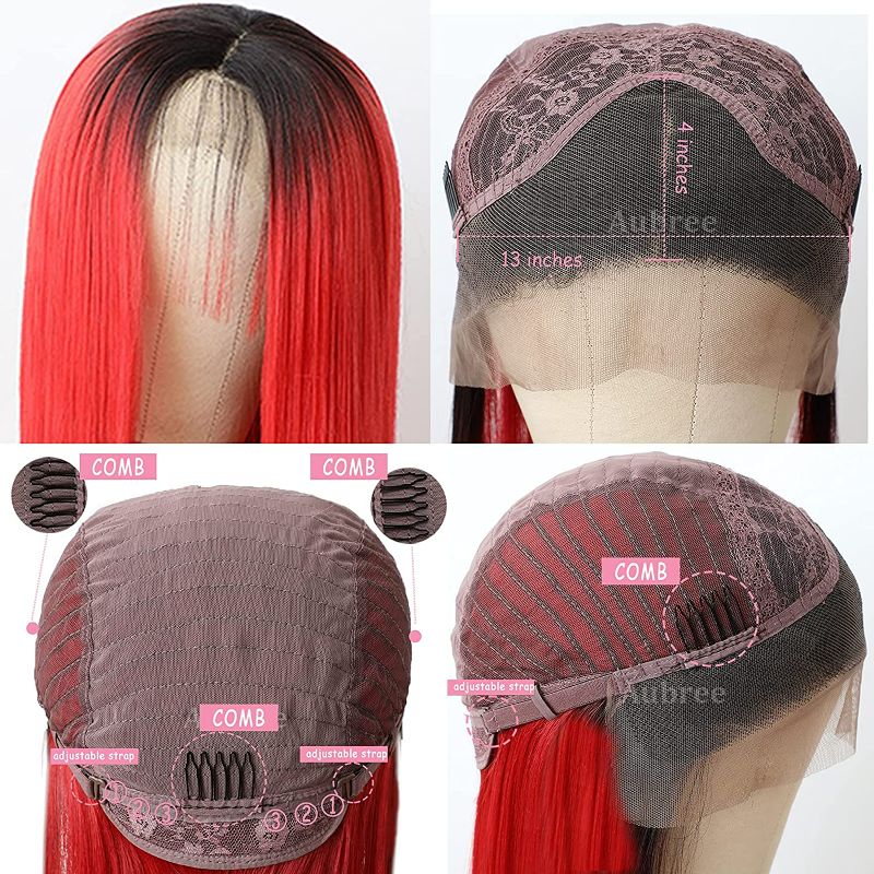 Photo 2 of Aubree Black Red Lace Front Wigs Long Straight Red Color Glueless Heat Resistant Synthetic Lace Hair Wigs for Fashion Women NEW 