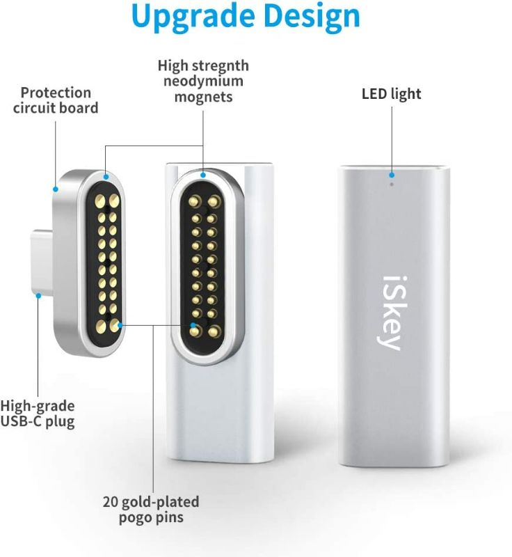 Photo 2 of Magnetic USB C Adapter 20Pins Type C Connector, Support USB PD 100W Quick Charge, 10Gb/s Data Transfer and 4K@60 Hz Video Output Compatible with MacBook Pro/Air and More Type C Devices (Silver) NEW 
 