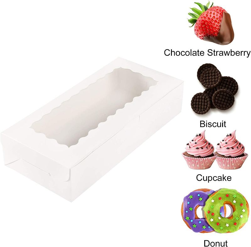 Photo 2 of Moretoes 30 Pack Cookie Boxes White Bakery Box with Window for Cake, 12 Inches Desserts Boxes Pastry Boxes for Chocolate Strawberries, Donuts, Pies, Cakes, Muffins, Pastries