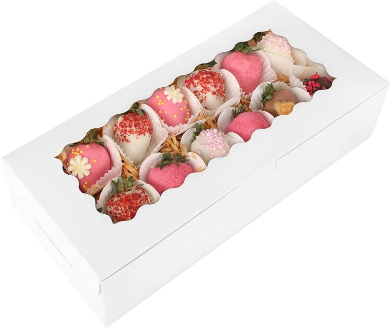 Photo 1 of Moretoes 30 Pack Cookie Boxes White Bakery Box with Window for Cake, 12 Inches Desserts Boxes Pastry Boxes for Chocolate Strawberries, Donuts, Pies, Cakes, Muffins, Pastries