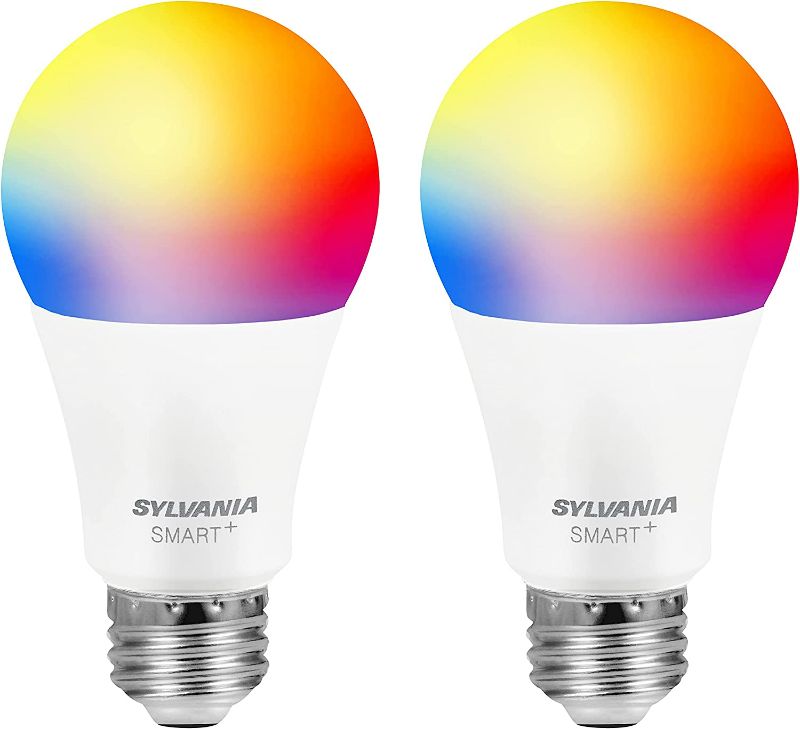 Photo 1 of SYLVANIA Bluetooth Mesh LED Smart Light Bulb, One Touch Set Up, A19 60W Equivalent, E26, RGBW Full Color & Adjustable White, Works with Alexa Only - 2 Count (Pack of 1) (75760) NEW 