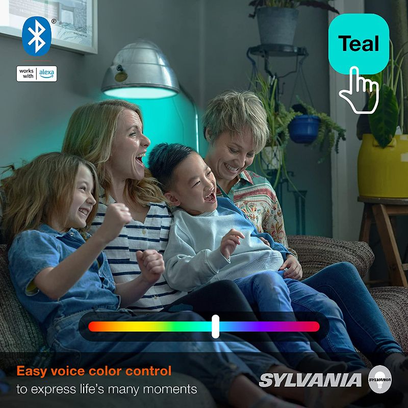 Photo 3 of SYLVANIA Bluetooth Mesh LED Smart Light Bulb, One Touch Set Up, A19 60W Equivalent, E26, RGBW Full Color & Adjustable White, Works with Alexa Only - 2 Count (Pack of 1) (75760) NEW 