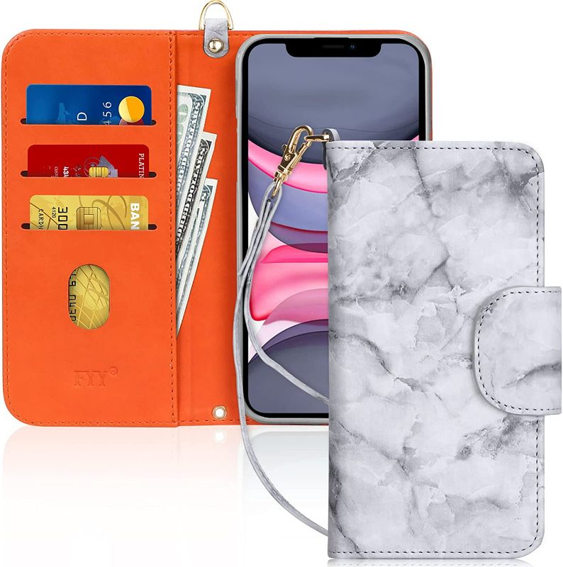 Photo 1 of FYY Compatible with iPhone 11 Case,Luxury PU Leather Wallet Case Flip Folio Cover with [Card Slots] and [Note Pockets] Case for iPhone 11  Marble Grey NEW 