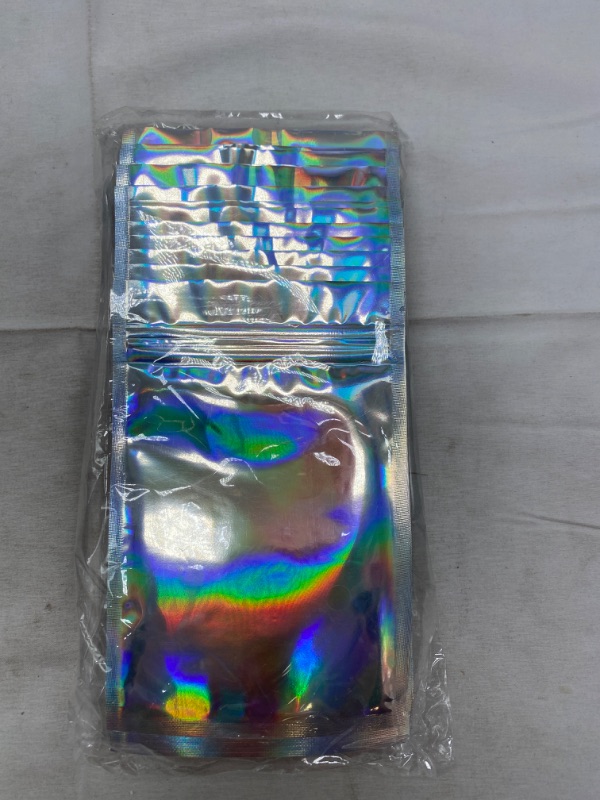 Photo 4 of 100 Pieces Mylar Holographic Resealable Bags - Smell Proof Bags, Foil Pouch Ziplock Bags for Party Favor Food Storage (Holographic Color) NEW 