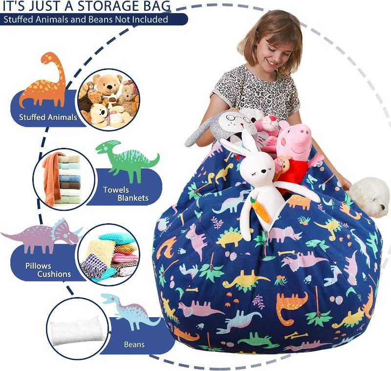 Photo 4 of Aubliss Stuffed Animal Storage Bean Bag Chair Cover Only for Plush Toys, Blankets, Large-Canvas Dinosaur NEW 