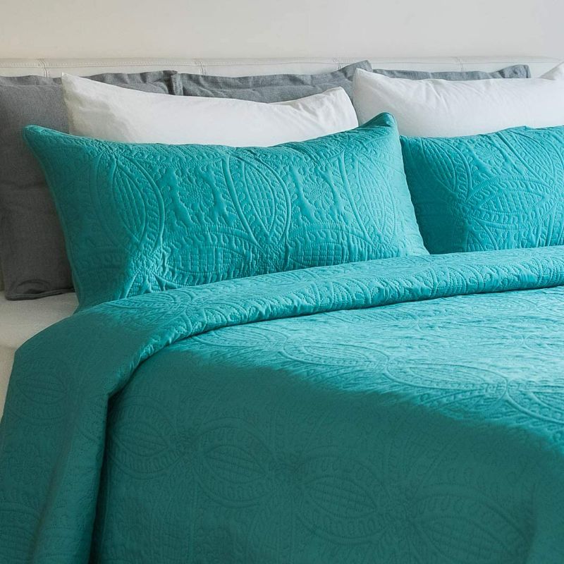 Photo 1 of Bedspread Coverlet Set Blue-Ocean Teal – Prestige Collection - Comforter Bedding Cover – Brushed Microfiber Bedding Set King 106x96" 