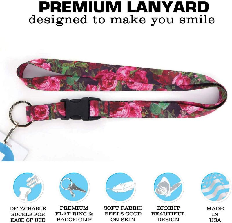 Photo 3 of Buttonsmith Roses Premium Lanyard - with Buckle and Flat Ring - Made in the USA NEW 