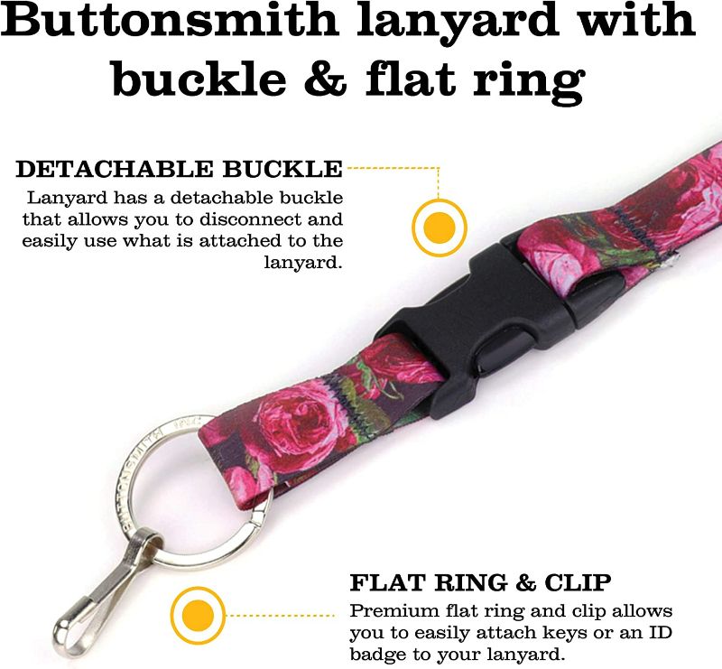 Photo 2 of Buttonsmith Roses Premium Lanyard - with Buckle and Flat Ring - Made in the USA NEW 