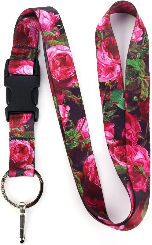 Photo 1 of Buttonsmith Roses Premium Lanyard - with Buckle and Flat Ring - Made in the USA NEW 
