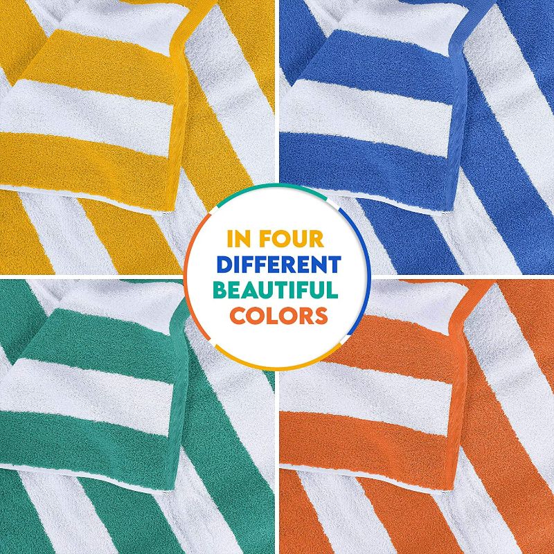 Photo 1 of Towels Cabana Stripe Beach Towel - 100% Ring Spun Cotton Large Pool Towels, Soft and Quick Dry Swim Towels Variety Pack (Pack of 4) (Blue, Yellow, Green, Orange) NEW 