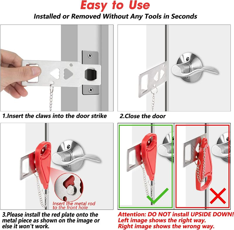 Photo 4 of Portable Door Lock Home Security Door Locker Travel Lockdown Locks for Additional Safety and Privacy Perfect for Traveling Hotel Home Apartment College NEW