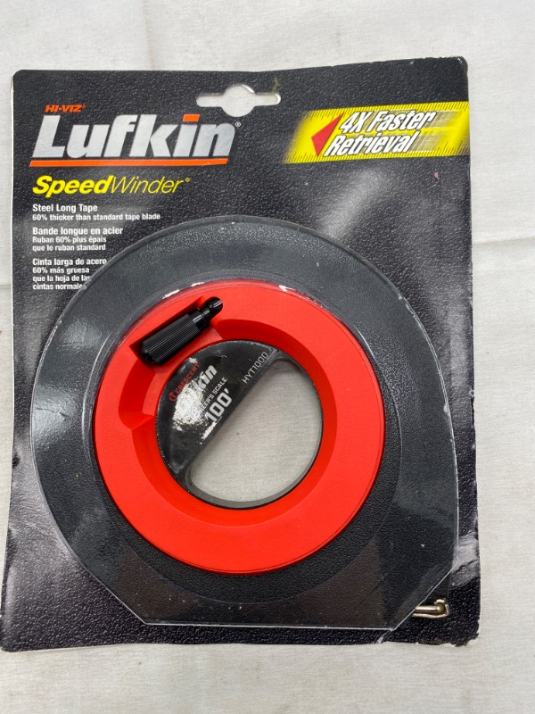 Photo 3 of Lufkin HYT100 3/8" x 100' Hi-Viz Orange Speedwinder Steel Long Tape Measure NEW 