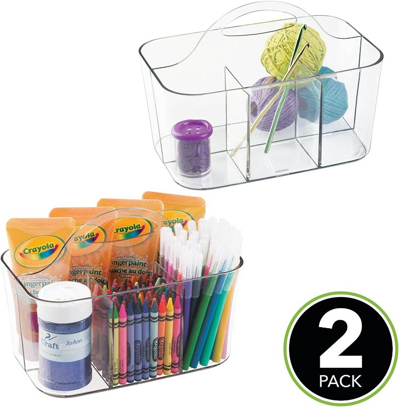 Photo 2 of mDesign Plastic Portable Craft Storage Organizer Caddy Tote, Divided Basket Bin with Handle for Crafts, Sewing, Art Supplies - NEW 