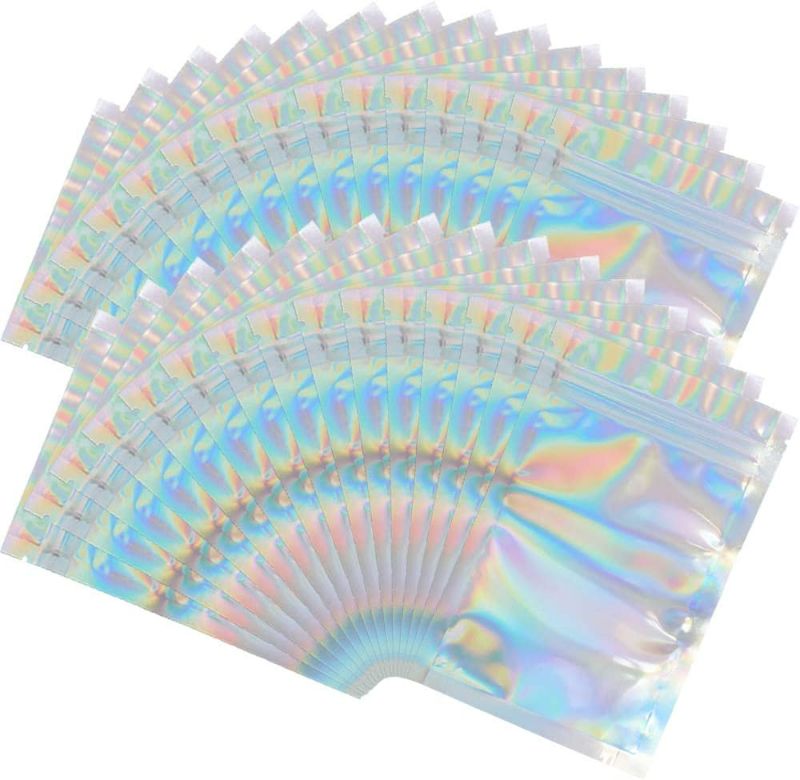 Photo 1 of 100 Pieces Mylar Holographic Resealable Bags - 4 x 6" Smell Proof Bags, Foil Pouch Ziplock Bags for Party Favor Food Storage (Holographic Color, 4 x 6 Inch) NEW 
