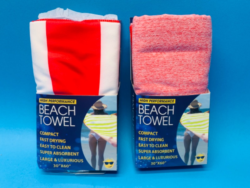 Photo 1 of 826147… 2 compact beach towels super absorbent 30” x 60” 
