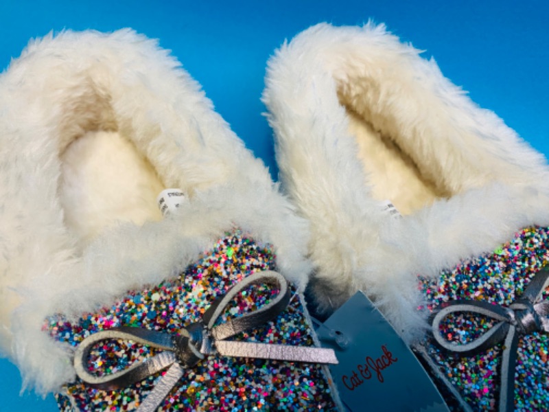 Photo 2 of 826829…girls size 11 sparkly moccasins with fluffy insides 