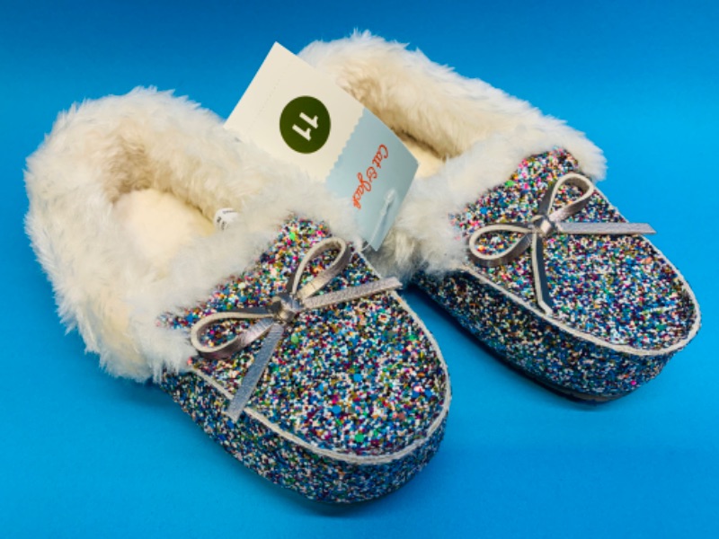 Photo 1 of 826829…girls size 11 sparkly moccasins with fluffy insides 