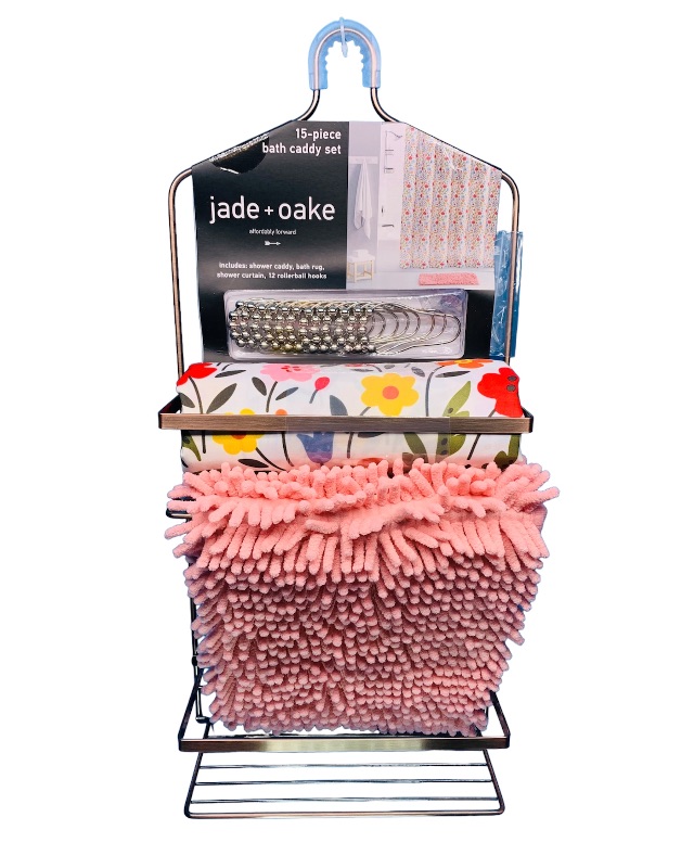 Photo 1 of 826940… 15 piece bath caddy set includes bath mat, shower caddy, curtain and hooks 