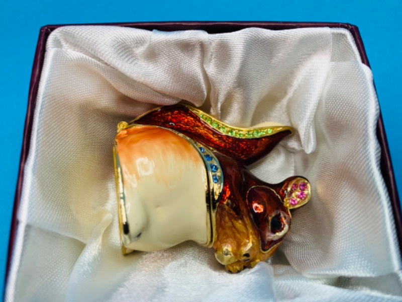 Photo 3 of 827338…2” impulse jeweled and crystal enamel hinged trinket box in satin lined box 