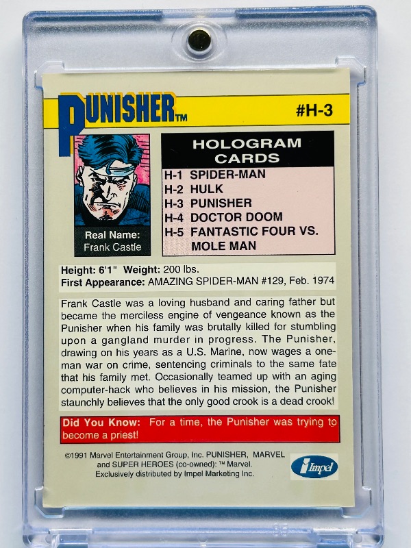 Photo 2 of 827393…Punisher hologram card H-3 in hard plastic case