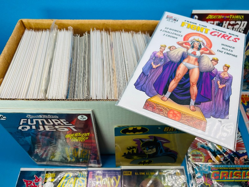 Photo 1 of 827462…final sale no returns/refunds- 110+ mixed comics in comic box -some unsleeved 