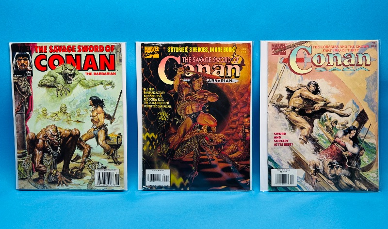 Photo 1 of 827470… 3 vintage Conan magazines in plastic sleeves - may show wear from age