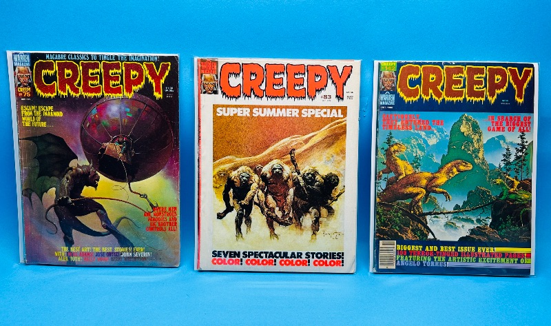 Photo 1 of 827474… 3 vintage Creepy magazines in plastic sleeves - shows wear from age
