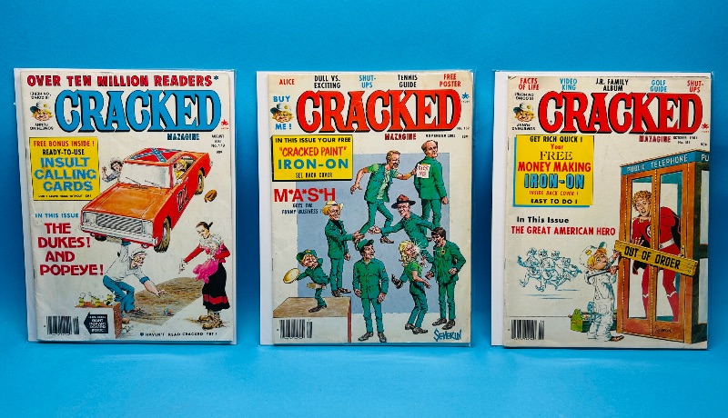 Photo 1 of 827475… 3 vintage Cracked magazines in plastic sleeves - shows wear from age