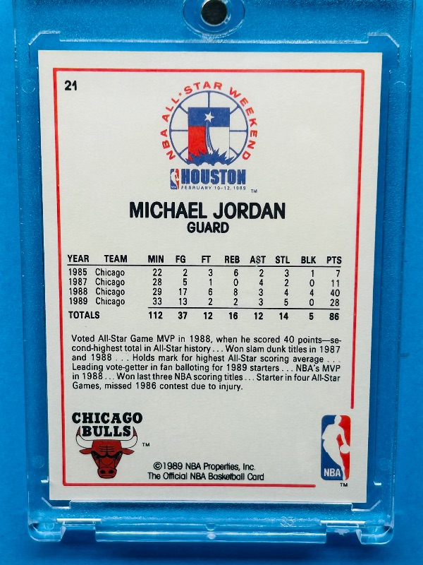 Photo 1 of 827483…Michael Jordan all-star game card 21 in hard plastic case 
