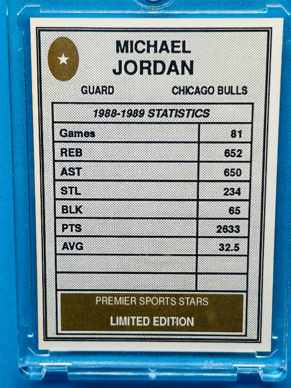 Photo 1 of 827484…Michael Jordan stats card  in hard plastic case 