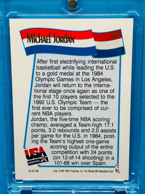 Photo 1 of 827485…Michael Jordan card 579  in hard plastic case 