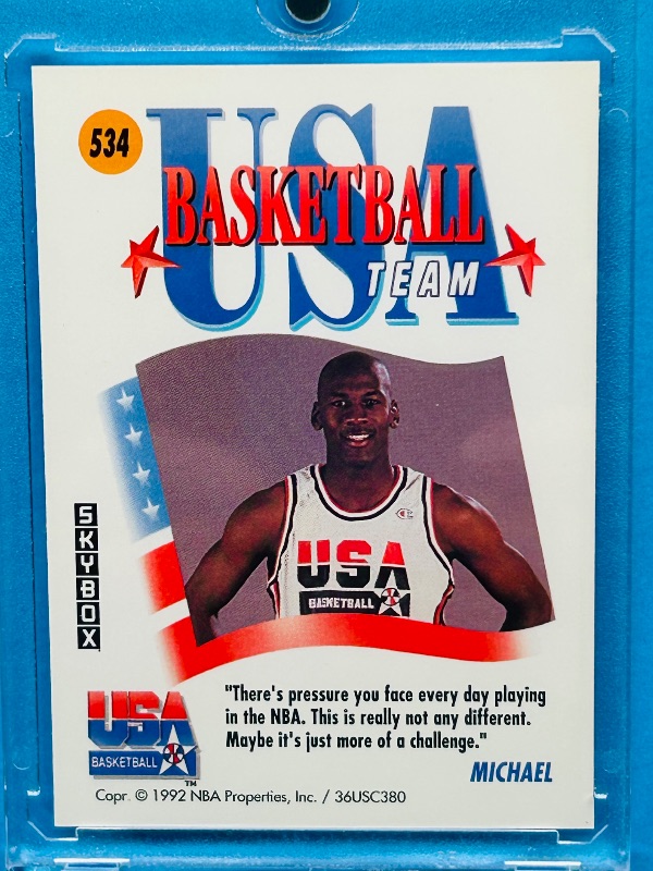 Photo 1 of 827489…Michael Jordan Barcelona card 534  in hard plastic case 