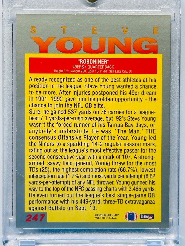Photo 1 of 827500…Steve Young Roboniner card 247  in hard plastic case 