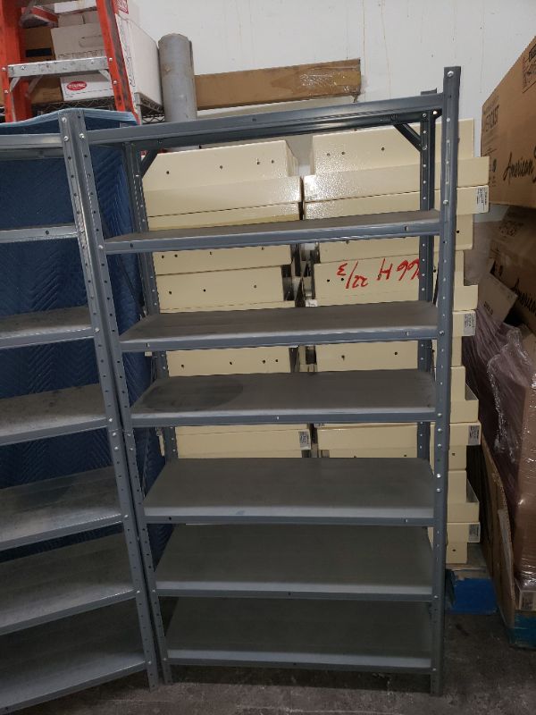 Photo 2 of 2 gray storage shelves (59.5H 30.5W 11.75D all in inches)