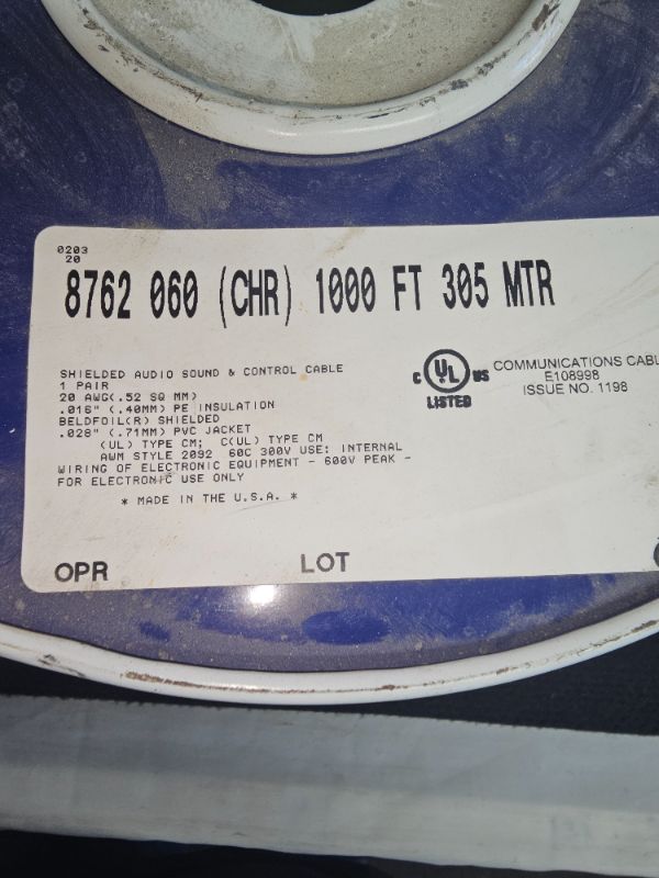 Photo 2 of partial spool of cable Belden 8762 Industrial 20AWG 2C (1 Pair) Cable over 500 feet