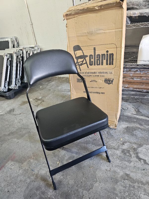 Photo 1 of Set of 2 new in the box Clarin 3400 padded black folding chairs 