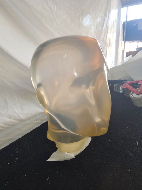 Photo 3 of almost 6 foot tall mannequin with solid acrylic head and hands This head that look like an alien is super cool small paint chips on body and 1 finger is broken on the right hand 