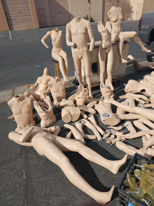 Photo 4 of Large lot of mannequin parts and pieces need help or for parts includes box of acrylic hands some broken some not also includes 1 rolling 20 bushel canvas cart truck You will need a truck or van for this huge lot