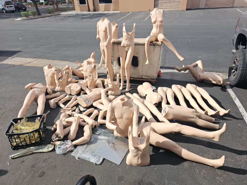 Photo 1 of Large lot of mannequin parts and pieces need help or for parts includes box of acrylic hands some broken some not also includes 1 rolling 20 bushel canvas cart truck You will need a truck or van for this huge lot