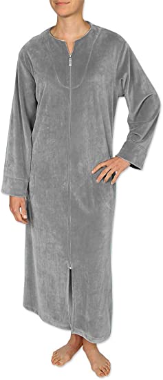 Photo 1 of Miss Elaine Women's Long Micro Fleece Robe - with Long Sleeves, Breakaway Zipper, and a Round Neckline Light Grey