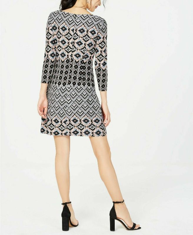 Photo 2 of Vince Camuto Women's Size 4 Black Printed 3/4 Sleeves Mini Shift Dress