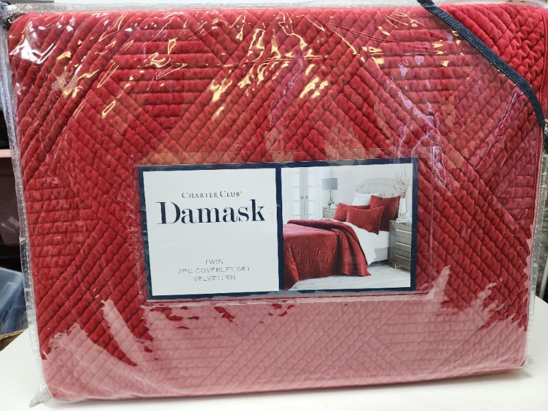 Photo 1 of TWIN Charter Club Damask 2 Pc Velveteen TWIN Coverlet Set Red - 1 Coverlet - 1 Sham