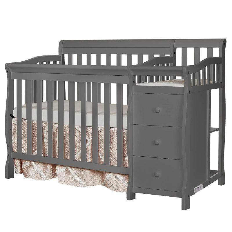 Photo 1 of Dream On Me Jayden 4-in-1 Mini Convertible Crib And Changer in Storm Grey, Greenguard Gold Certified , 56.75x29x41 Inch (Pack of 1)